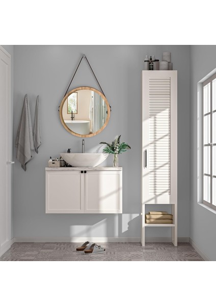 BNY130-BEYAZ Panjur Kapaklı Metal Ayaklı Banyo Dolabı