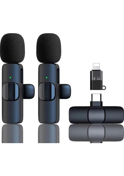 Yaka Mikrofonları 2li For Type-C For Iphone Tüm Modeller Video Kaydı, Podcast, Röportajlar, Youtube, Tiktok ve Vlog Için Mini Mikrofon-K9 2li