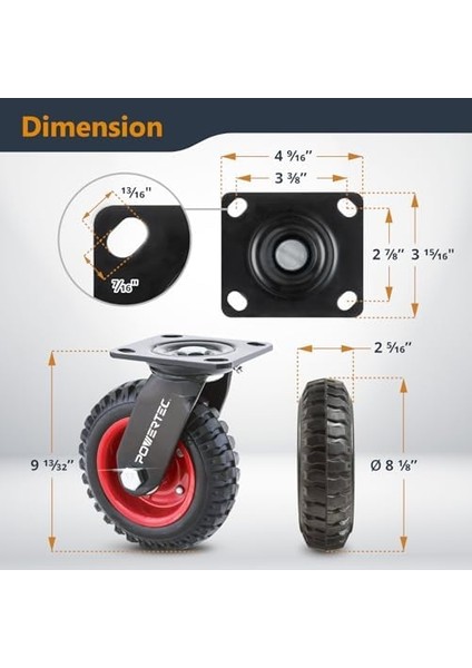 17051V Döner Ağır Hizmet Endüstriyel Tekerlek, 20,32 Cm, 1 Pk, 20,32 Cm, Siyah fiyatları