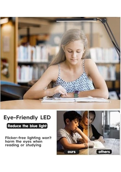 LED Klipsli Masa Lambası - Göz Bakımı 3 Işık Modu x 10 Parlaklık Seviyeleri Masa Lambası - Siyah modelleri