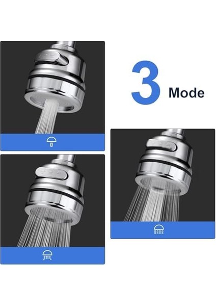360° Dönebilen 3 Kademeli Tasarruflu Musluk Başlığı - Mutfak, Banyo ve Lavabo Için Su Tasarrufu Sağlayan Krom Kaplama Başlık, Abs Malzeme, Ofis ve Ev Uyumu, Kolay Montajlı modelleri