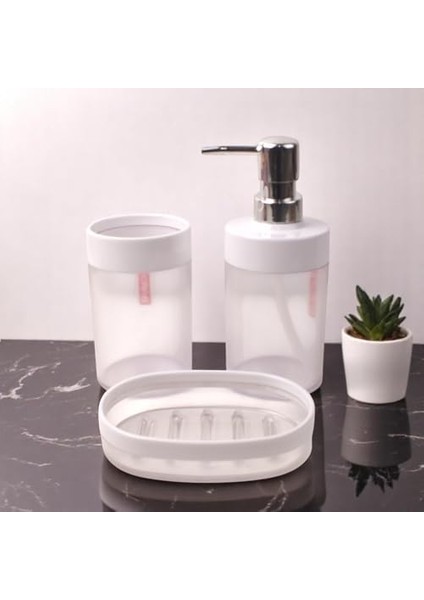 Akrilik 3'lü Banyo ve Lavabo Seti - Diş Fırçalık, Sıvı Sabunluk ve Katı Sabunluk - Şık, Dayanıklı, Modern Banyo Organizeri (Asorti) modelleri