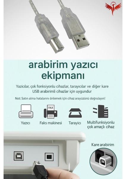 1.5 Metre Yazıcı Kablosu - USB A To B Printer Cable | Tüm Markalara Uyumludur. 1.5mt modelleri