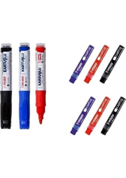 Kartuşlu Tahta Kalemi 3 Renk ve 6 Adet Yedek Kartuş Tek Ebat Karışık