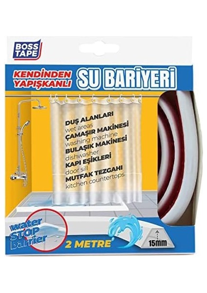 Tape Duş, Kapı Eşiği, Mutfak Tezgahı Etrafı Su Kesici Bariyer - 2 Metre modelleri