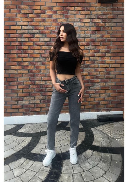 Kadın Yüksek Bel Boyfriend Likralı Kot Pantolon fırsatları