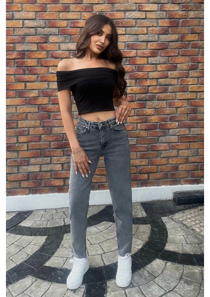 Kadın Yüksek Bel Boyfriend Likralı Kot Pantolon