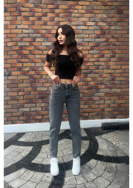 Kadın Yüksek Bel Boyfriend Likralı Kot Pantolon