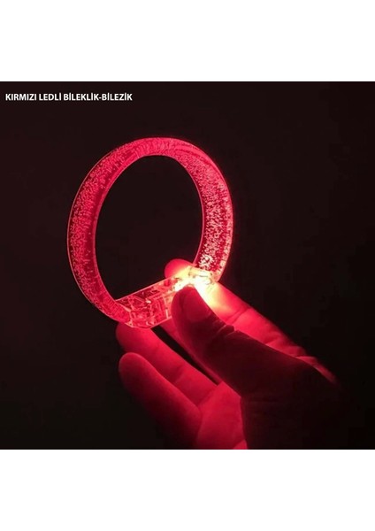 Kırmızı LED Işıklı Baskı Yapılabilen Pilli Bileklik Bilezik 1,5 cm Genişlik