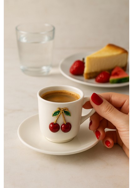 🍒 Kiraz Detaylı 2’li Porselen Kahve Fincan Takımı (4 Parça) – Lumina & Co fiyatları