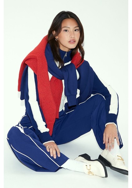 Ribanalı Renk Bloklu Kazak