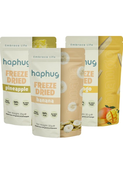 Freeze Dried (Dondurularak Kurutulmuş) Sarı Meyveler 3'lü Paket - Muz, Ananas, Mango Freeze Dry Meyve Kurusu
