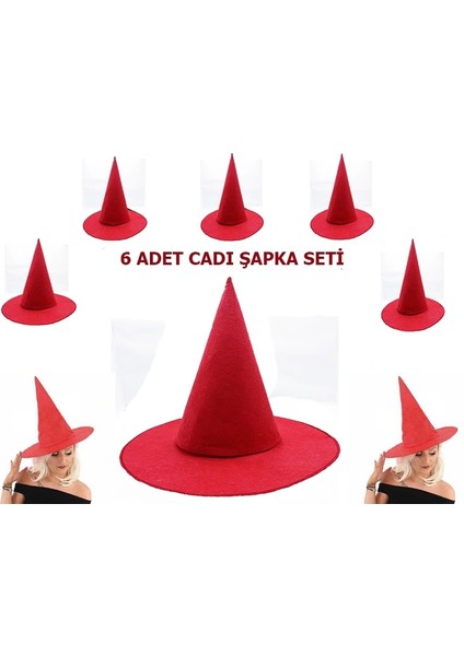 Kırmızı Keçe Cadı Şapkası Yetişkin-Çocuk Uyumlu