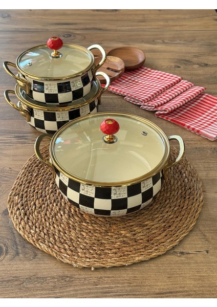 Dama Emaye Tencere Seti 3'lü