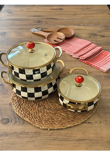 Dama Emaye Tencere Seti 3'lü modelleri