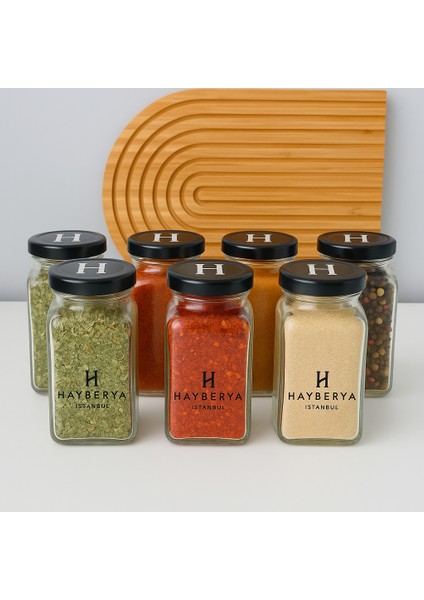6'lı Cam Baharatlık Seti - Siyah Kapaklı | Kaşık Uyumlu 150 ml