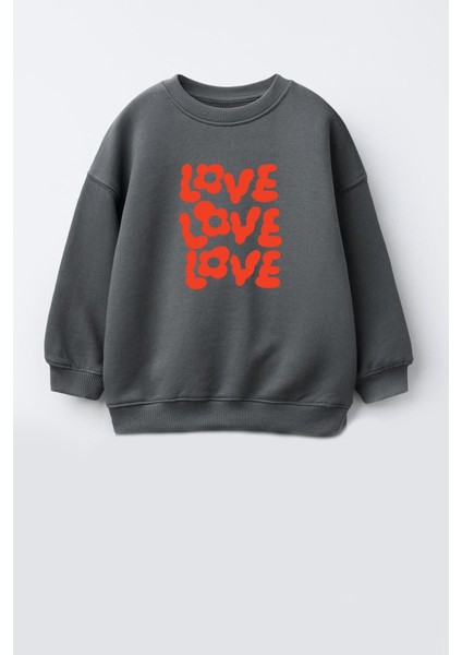 Kız Çocuk Love Baskılı 3 Iplik Kumaş Pamuklu Sweatshirt