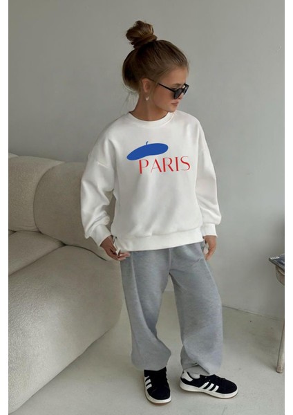 Kız Çocuk Paris Baskılı 3 Iplik Kumaş Pamuklu Sweatshirt