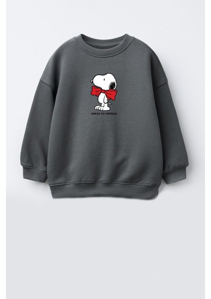 Kız Çocuk Snoopy Baskılı 3 Iplik Kumaş Pamuklu Sweatshirt