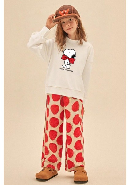 Kız Çocuk Snoopy Baskılı 3 Iplik Kumaş Pamuklu Sweatshirt