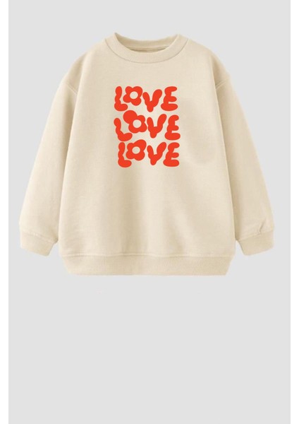 Kız Çocuk Love Baskılı 3 Iplik Kumaş Pamuklu Sweatshirt
