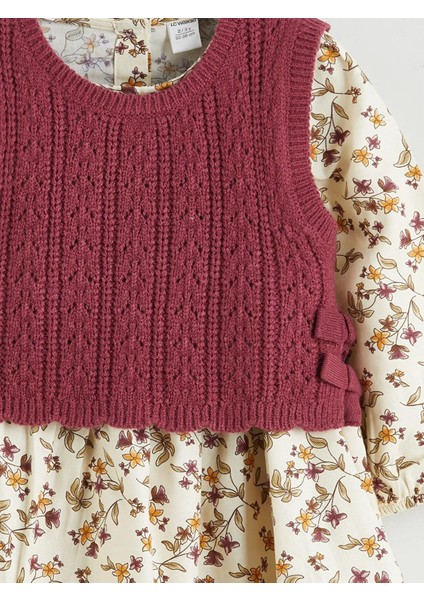 Lcw Kids Bisiklet Yaka Uzun Kollu Desenli Kız Çocuk Elbise ve Süveter 2'li Takım (W5) fırsatları