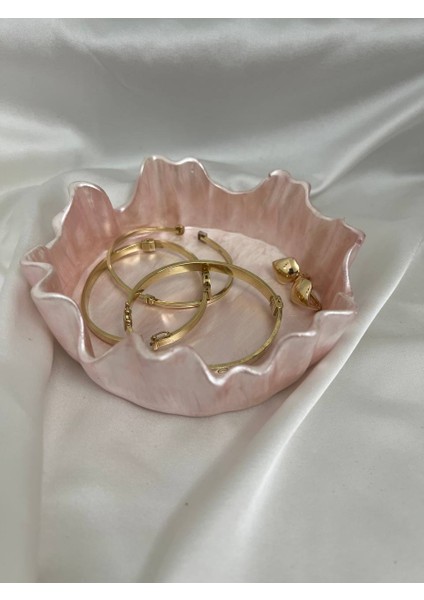 Pembe Orta Boy Takı ve Aksesuar Kasesi, Dekoratif Kase, Dalgalar Serisi Kase