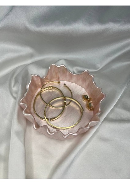 Pembe Orta Boy Takı ve Aksesuar Kasesi, Dekoratif Kase, Dalgalar Serisi Kase