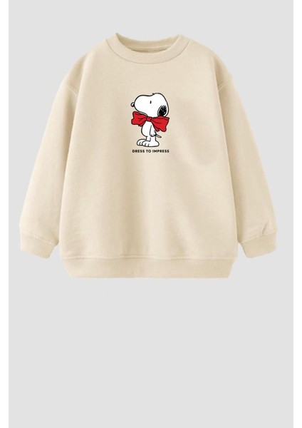 Kız Çocuk Snoopy Baskılı 3 Iplik Kumaş Pamuklu Sweatshirt