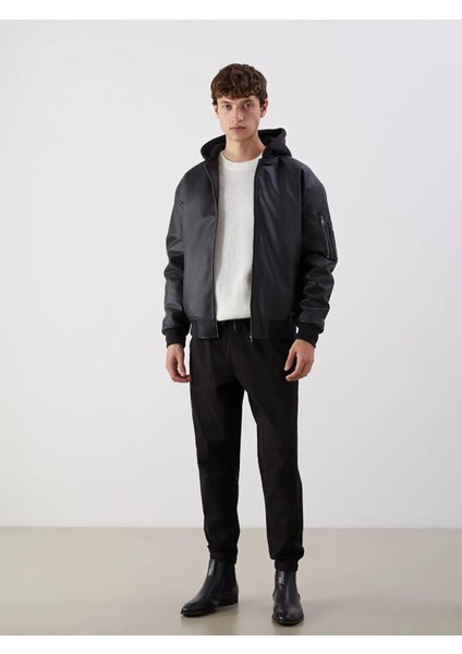 Xsıde Standart Kalıp Kapüşonlu Erkek Deri Görünümlü Mont (W5) fiyatları