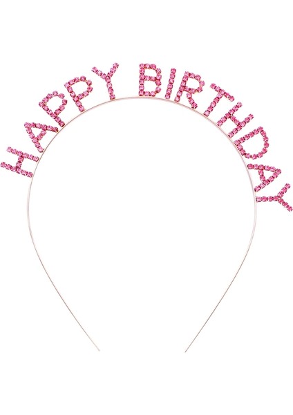 Pembe Kristal Taşlı Gold Happy Birthday Taçı