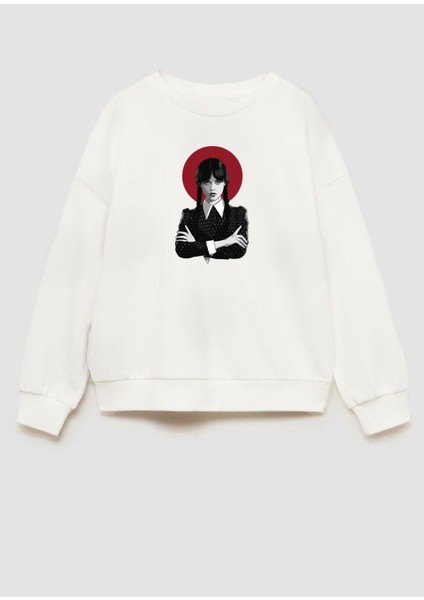 Kız Çocuk Wednesday Baskılı 3 Iplik Kumaş Pamuklu Sweatshirt