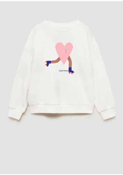 Kız Çocuk Kalp Baskılı 3 Iplik Kumaş Pamuklu Sweatshirt fiyatları