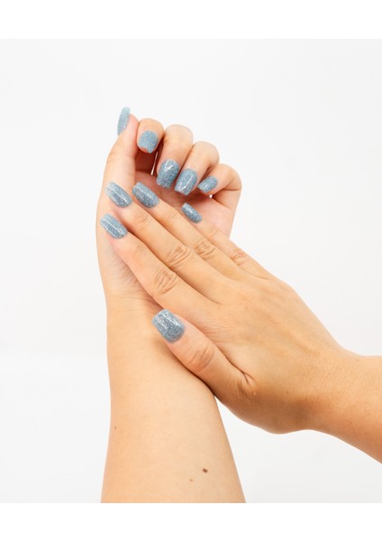 10'lu Mavi Kısa Balerin TT1244 Tekrar Kullanılabilir El Yapımı Protez Takma Tırnak - Mavi-S