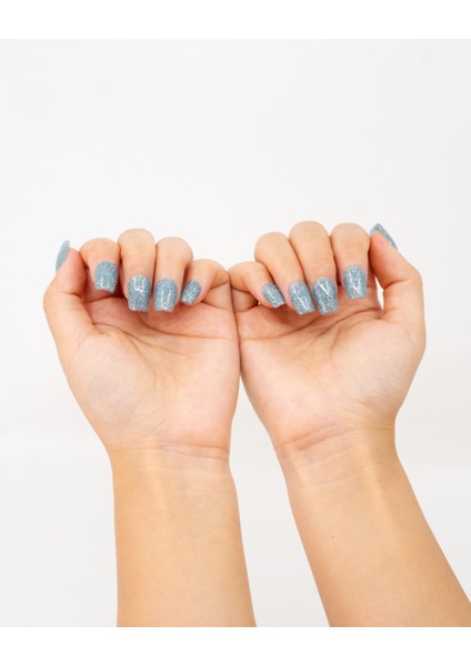 10'lu Mavi Kısa Balerin TT1244 Tekrar Kullanılabilir El Yapımı Protez Takma Tırnak - Mavi-S