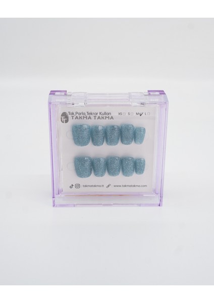 10'lu Mavi Kısa Balerin TT1244 Tekrar Kullanılabilir El Yapımı Protez Takma Tırnak - Mavi-S