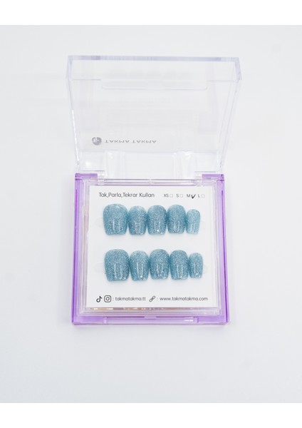 10'lu Mavi Kısa Balerin TT1244 Tekrar Kullanılabilir El Yapımı Protez Takma Tırnak - Mavi-S