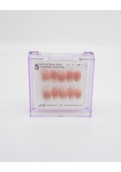 10'lu Pembe Kısa Oval T1250 Tekrar Kullanılabilir El Yapımı Protez Takma Tırnak - Pembe-L