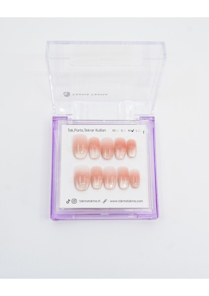 10'lu Pembe Kısa Oval T1250 Tekrar Kullanılabilir El Yapımı Protez Takma Tırnak - Pembe-L