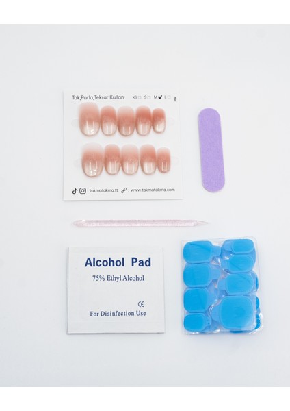 10'lu Pembe Kısa Oval T1250 Tekrar Kullanılabilir El Yapımı Protez Takma Tırnak - Pembe-L