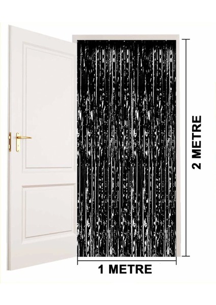 Siyah Ekstra Metalize Parlak Saçaklı Arka Fon Perde fırsatları