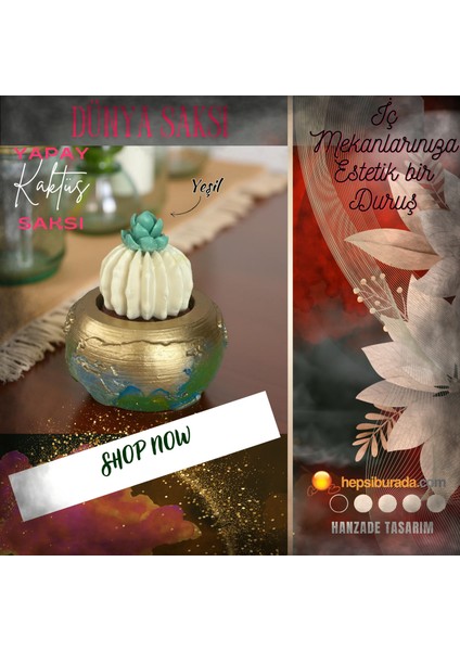 Dekoratif Dünya Temalı Çiçekli Yapay Kaktüslü Saksı & Aksesuar Saklama Alanlı fiyatları