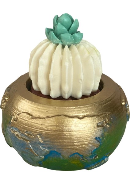 Dekoratif Dünya Temalı Çiçekli Yapay Kaktüslü Saksı & Aksesuar Saklama Alanlı modelleri