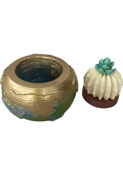 Dekoratif Dünya Temalı Çiçekli Yapay Kaktüslü Saksı & Aksesuar Saklama Alanlı fırsatları