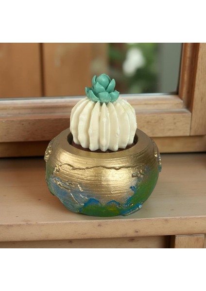 Dekoratif Dünya Temalı Çiçekli Yapay Kaktüslü Saksı & Aksesuar Saklama Alanlı indirimleri