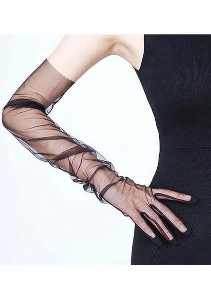 Uzun Boy Likralı Siyah Yetişkin Mega Tül Eldiven fiyatları