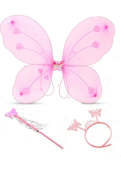Toz Pembe Kelebek Kanadı Tacı ve Sopası