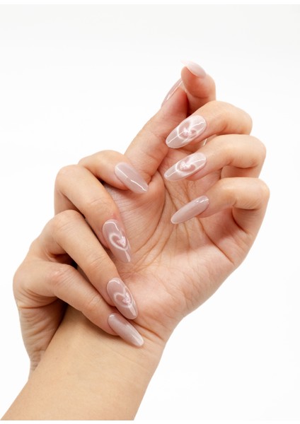 10'lu Pembe Kısa Oval TT1210 Tekrar Kullanılabilir El Yapımı Protez Takma Tırnak - Ten Rengi-Pembe-S