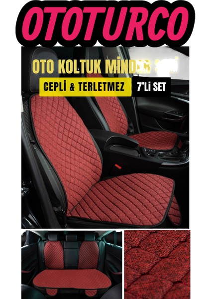 Terletmez, Keten,cepli, Kolay Montaj, Ototurco Koltuk Koruyucu Kılıf-Minder Seti (7li Tam Set)
