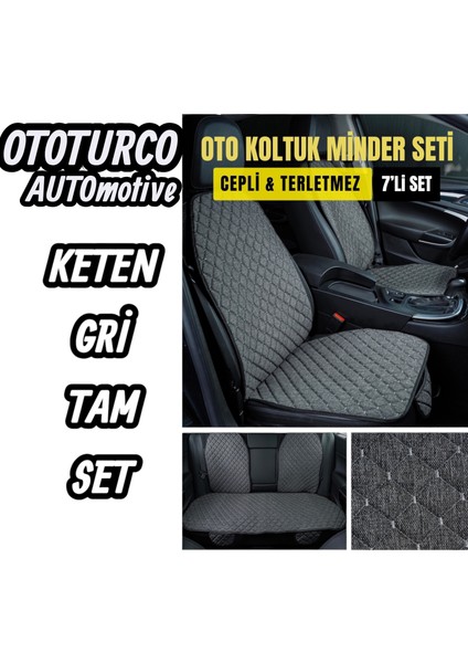 Terletmez Keten, Cepli, Kolay Montaj,ototurco Koltuk Koruyucu Kılıf-Minder Seti (7li Tam Set)